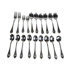 National Stainless Rose Garden Flatware 19pc Set Japan‎ Pierced Handle Floral